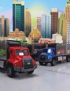 [MUMof2boys] Alloy Container Trailer Truck Toy with Detachable Container & Small Cars – Vehicle for Kids