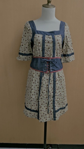 mini midi dress wanita cream motif bunga CARRIE B cewek M lengan pendek MEWAH cute