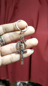 St. Benedict Exorcism Crucifix Back to back Cross Jesus and Miraculous Medal Bronze for Protection Against Evil for Keys