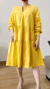 ●ECLAIRE● 063 Dress Mini Oversize Tiered Susun Lengan Panjang Longsleeves Kasual Casual Korea Basic Polos Mode Modis 1014