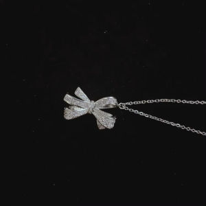 Micro-inlaid zirconium bow pendant titanium steel necklace📿🎀