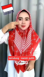 HIJAB JILBAB KERUDUNG SEGI EMPAT VOAL MOTIF MERAH PUTIH/INDONESIA RAYA BUAT AGUSTUSAN
