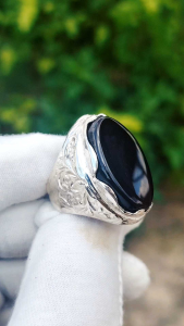 Akik Yaman Hitam suluh merah silver pahat tebal ring