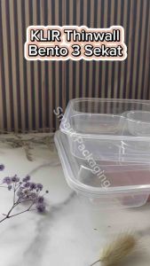 [ISI 25 PCS] Thinwall KLIR Bento 3 Sekat + Tutup / Tempat Makan Plastik Persegi Panjang Polos / Kotak Makan Bekal Bening Pisah