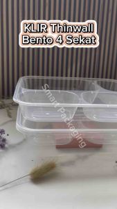 [ISI 25 PCS] Thinwall KLIR Bento 4 Sekat + Tutup / Tempat Makan Plastik Persegi Panjang Polos / Kotak Makan Bekal Bening Pisah