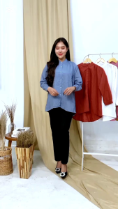 Sofwa Top Kemeja Polos Oversize Wanita Jumbo Ld 120 Katun Polo Linen Premium Basic Kasual Korea Baju Atasan Blouse Wanita Terbaru 2025 Kekinian