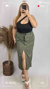 Kimberly Plus Size Corduroy Slit High Waist Skirt (XL-3XL)