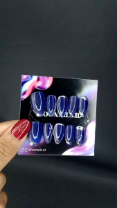 Press on nails navy free toolkit lengkap | kuku palsu murah premium blue navy silky cat eye nails