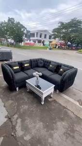 SOFA STS NEW SUDUT KANCING + MEJA KAYU