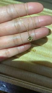 PAWNABLE 18K Saudi Gold Lightweight Karkar Chain(18" thin) with 18K Gold MINI Clover Pendant(Open backlightweight )