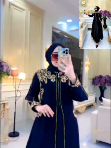 Baju Gamis Abaya Turkey Hitam Premium Dewasa / Remaja - Kode A07