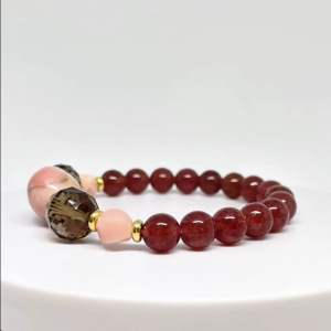 MEG Blush Smoke Flow bracelet with strawberry quartz pink opal and smoky quartz beads.