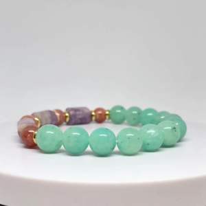 MEG Coastal Blush Rhythm bracelet with Amazonite Rhodochrosite Lepidolite beads for casual wear.