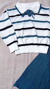 ds SETELAN ROK RAJUT ANAK MOTIP GARIS PITA