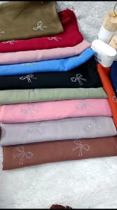 Hijab segi empat motif pita Payet Suwarvski Terbaru Paris japan