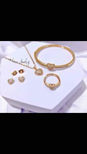 Zihang Jewelry 18K Gold Plated High Quality Heart 4in1 Jewelry Set with Adjustable Ring