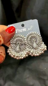 ต่างหูอินเดีย สไตล์โบฮีเมียน สีเงินดำ