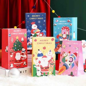 6pcs Goodie Bag  Gift paper  bags Christmas party bag xmas cookie bag with sticker