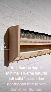 Rak Bumbu Dapur Minimalis Warna Natural Solid 1 Susun & Gantungan