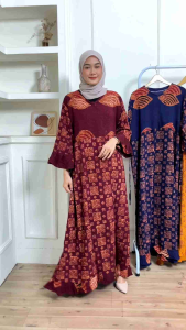 Wishara Batik - Daster Maura Lengan 3/4 Daster Panjang Daster Batik Cap Daster Jumbo LD 130 Daster Gamis Bahan Rayon Daster Busui Daster Batik Pekalongan Gamis Batik Terbaru Longdress Jumbo