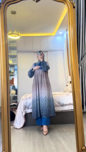 Setelan Tunik Terbaru Set Midi Long Tunik Ceruty Setelan Tunik Panjang Wanita Busui Ceruty Hyget Full Furing