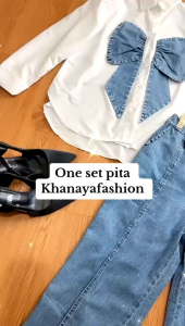 Setelan Pita Premium Oneset Wanita Terbaru Setelan Pita Denim Viral