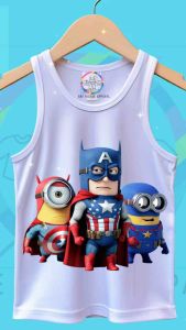 "White Sando for Kids 1-8 Yrs – Fun M-I-N-I-O-N Design | Breathable Cotton Tank Top"