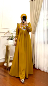 GAMIS BORDIR BUNGA TIMBUL BAHAN CRINKLE/GAMIS AZIZAH MEWAH TERBARU TERMURAH 2024