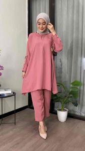 MG - Setelan Tunik Inara Kancing Button Crinkel Resleting Depan / Oneset Tunik Kancing Inara Resleting Depan Crinkel Kekinian