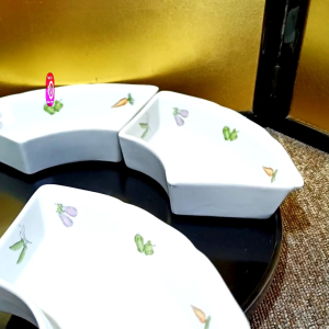 15in JAPANESE VEGGIES DESIGN CERAMIC LAZY SUSAN TURNTABLE ROTATING DISH • JAPAN SURPLUS