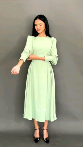 SQL Label Viola dress gaun midi wanita simple elegan dan nyaman tangan panjang