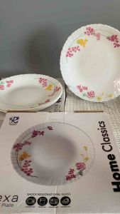 12pcs 9.5" Melody Blossom Opal Glass Dinner Plate Set Microwave Safe Floral Dining Plates Elegant Lightweight Durable Tableware for Everyday Use Family Meals Kitchen Serving Plate Dishwasher Safe Dinnerware Set