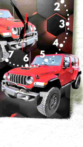 Jam Dinding 3 Dimensi Aesthetic Mobil Rubicon Ukuran Jumbo 48x34 - Model 3 Dimensi - Kayu