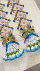 สีน้ำเงิน 10ซอง มาลัยใส่แบงค์ พวงมาลัยคล้องคอนาค พวงมาลัยบ่าวสาว พวงมาลัยประดิษฐ์