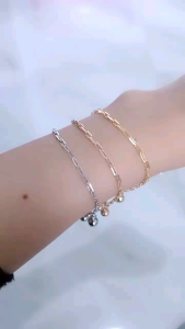 gelang tangan rantai paperclip+2bel perak asli 925 lapis emas-perhiasan gelang silver 925 fashion wanita terbaru