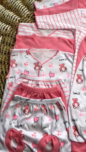 3 Stel Setelan Bayi Tangan Pendek Serian Pink