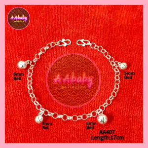 🌈AAbaby Galleries AA407 Original Baby Silver Anklet Bracelet 4 Round Bells (Rantai Kaki/Tangan/Gelang Kaki/Bayi/Kanak)