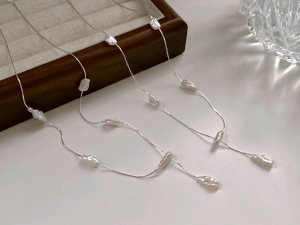 DaVee I Baroque Keshi pearl necklace fresh water pearl vintage choker silver chain necklace