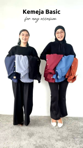 Kemeja Wanita Korean Style Terbaru Kancing Azela Hitam Navy Biru Denim Maroon Bata Oversize Jumbo