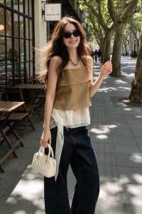 Áo 2 dây Knit phối lưới Fairy layer