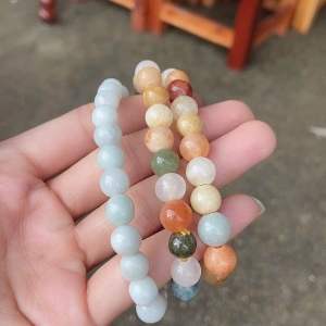 สร้อยหินหยกพม่า หยกหลากสี 8 มิล หินมงคล ร้อยด้วยไหมร้อยหิน ร้อยกำไล