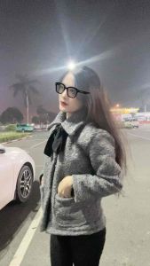 Áo khoác dạ kèm nơ xinh xắn sang trọng cho nữ
