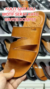 Sandal Kulit Pria Motif Serat Kayu & Insole Full Kulit