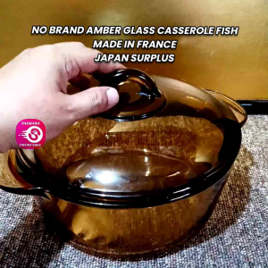 2.2L Amber Glass Casserole Dish Made in France Used Japan Surplus 8.3" Dia x 3.4" Deep Declare: Not sure if good on range top / microwave • PRELOVED