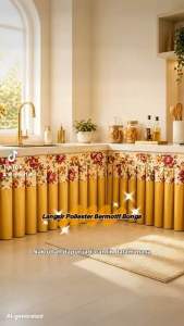 Annur Fabric Langsir Cabinet Vintage Skirting Table Top with Floral Design - Elegant and Practical for Kitchen or Office Use