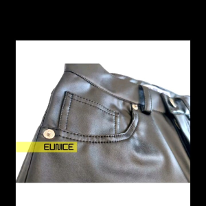 Eunice Celana Highwaist Wanita Kulit Sintetis - Hitam