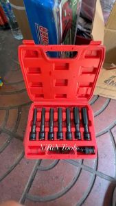 ชุดลูกบล็อกยาวพิเศษ 6 เหลี่ยม 1/2” 4หุน 8 ตัว/ชุด (8-19MM) ลูกบล็อกดำยาว 130MM No.KN-SW047