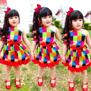 ชุดเซทลายตารางเด็กหญิง ชุดเจ้ยแหยมยโสธร ชุดรำวงย้อนยุคเด็กหญิง