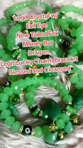 Green Crystal Fox Bracelet w/ Evil Eye Money Bar Dragon Ball