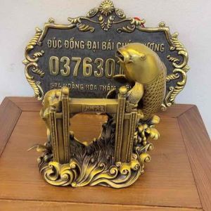 Cá chép vượt ngũ môn bằng đồng vàng nguyên chất cao 20cm